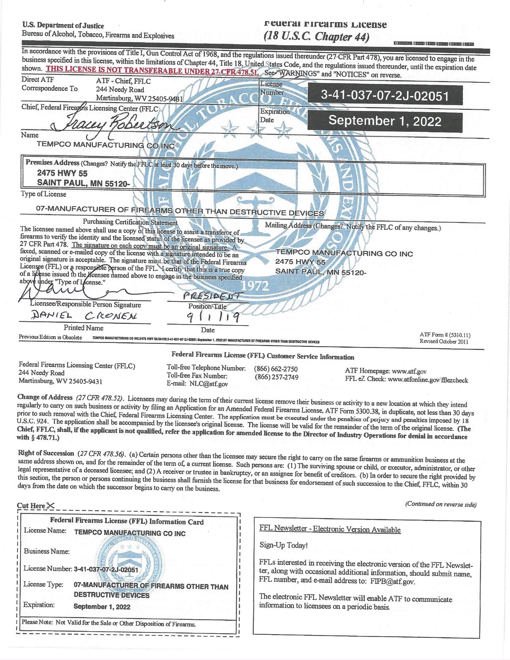 Tempco Federal Firearms License