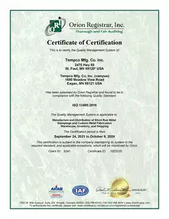 Tempco Certification ISO 13485:2016